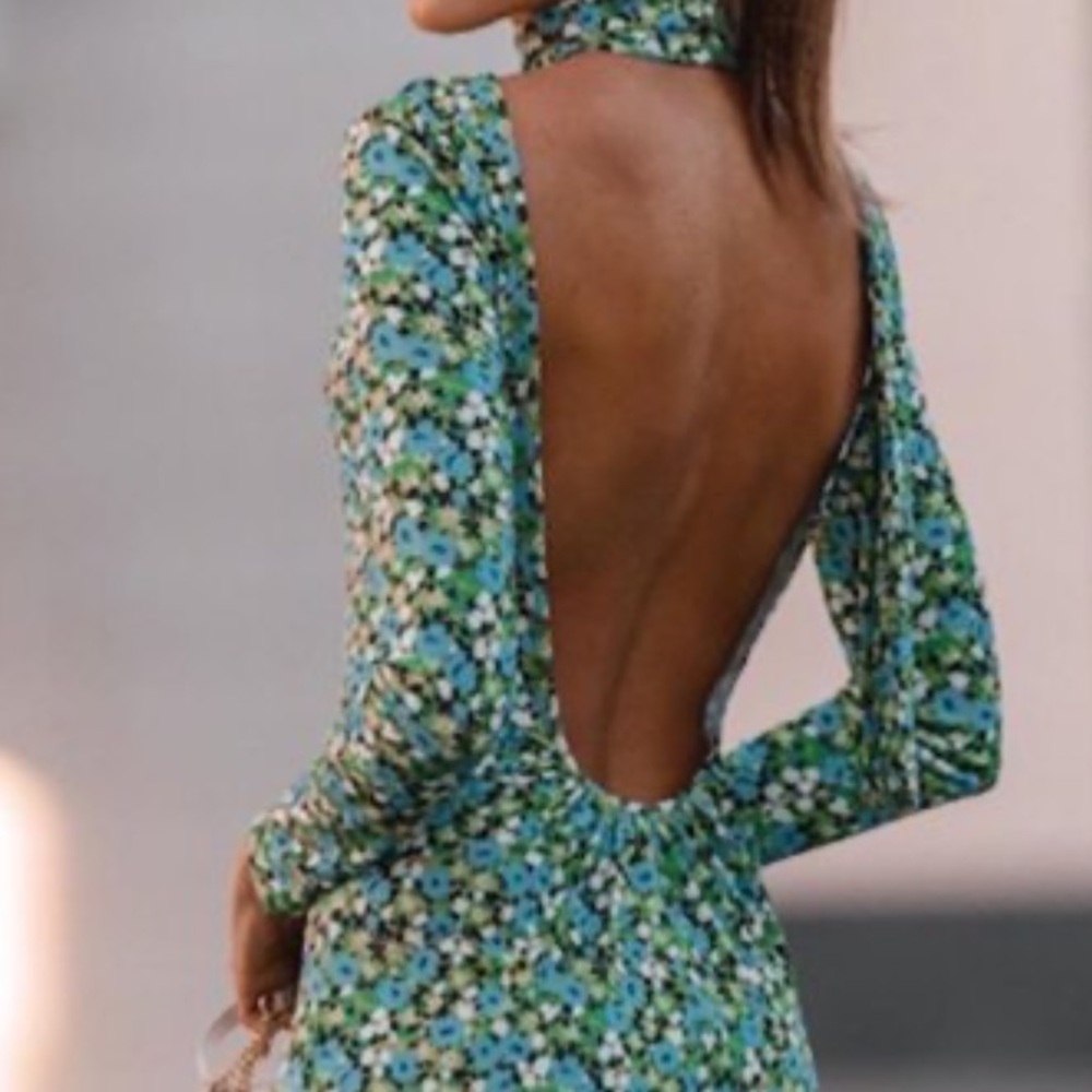 Zara Floral Long Sleeve Midi Dress - slip on style
